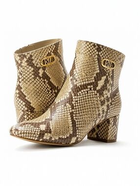 Ralph Lauren Wynne II Snake Print Ankle Boots 10B Leather Block Heel NIB